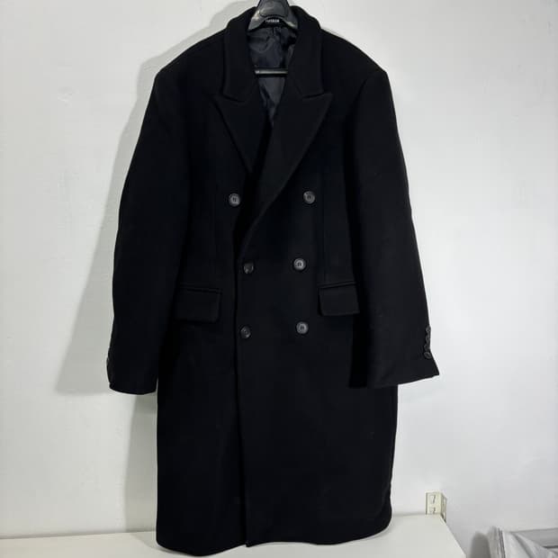 XL 페이퍼리즘 블랙 울 더블롱코트