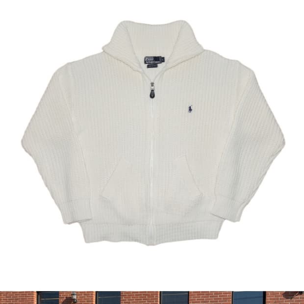 폴로 화이트 오버핏 니트집업