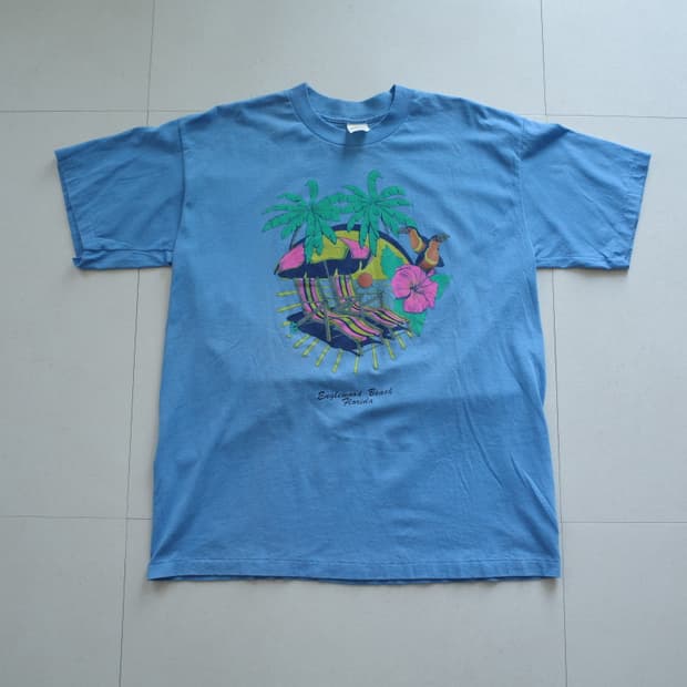 90s USA 비치 그래픽 빈티지 싱글스티치 티셔츠 XL