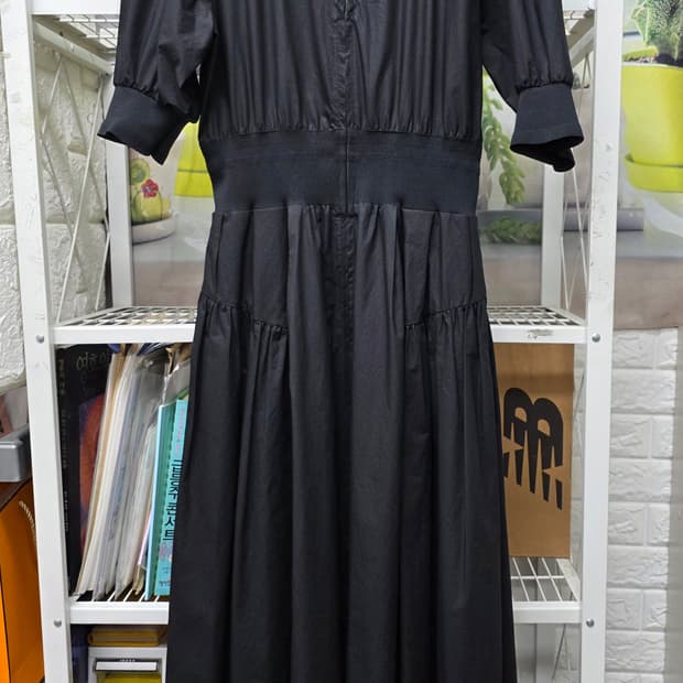 타임 반팔 롱원피스 55 셔링 플레어 허리밴딩 풀집업 원피스 WM33