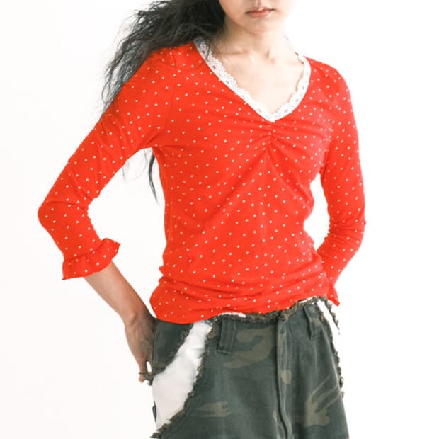 샵페어리 mini heart lace top (red)
