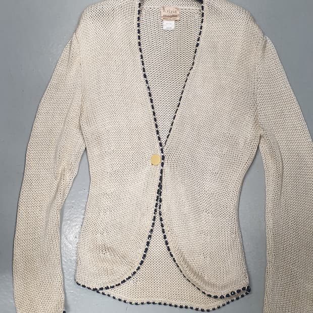 이태리 Krizia Maglia 실크 니트 가디건 아이보리 38