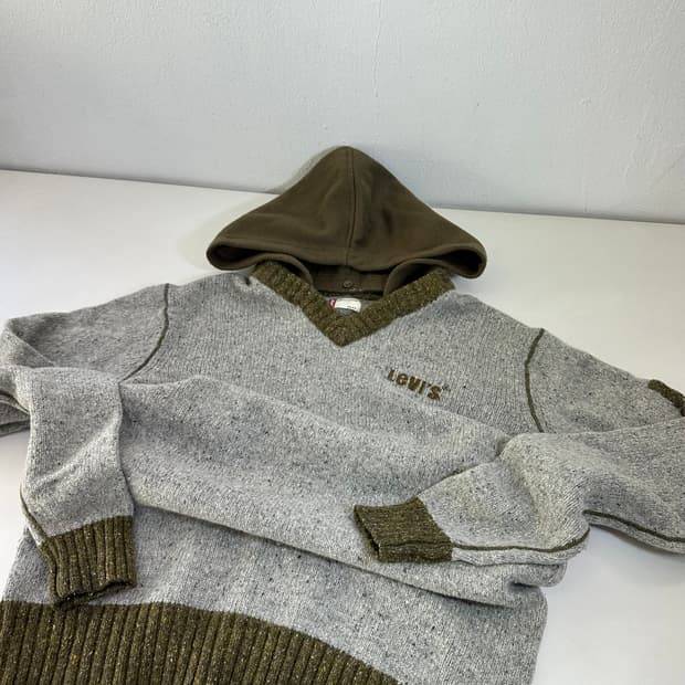 우먼M-L 리바이스 그레이그린 브이넥 후드니트