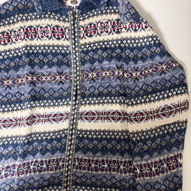 빈티지 블루 패턴 니트 집업