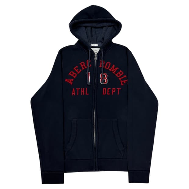 아베크롬비 빈티지 스펠로고 Y2K 기모 후드집업 자켓 네이비 레드 L