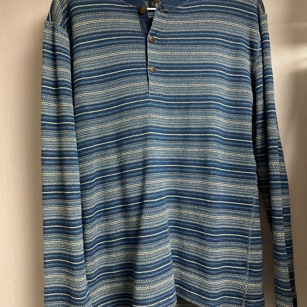 rrl 인디고 자카드 헨리넥 L