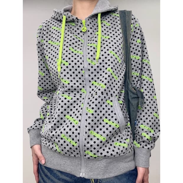 빈티지 도트 그레이 후드집업