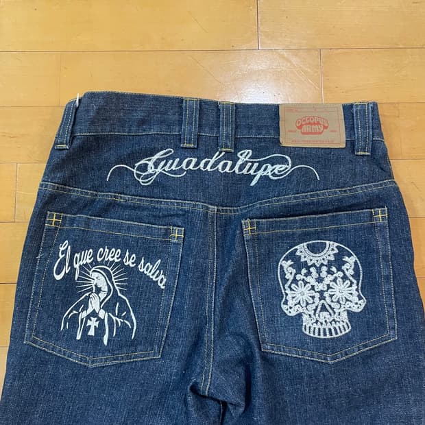 빈티지 데님진 청바지 체인스티치 진