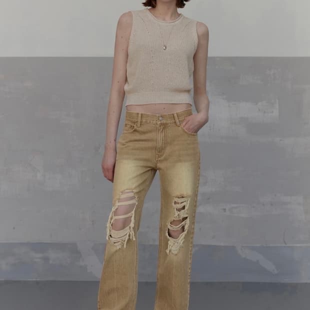 솔티페블 DESTROYED VINTAGE COLOR JEANS [BROW