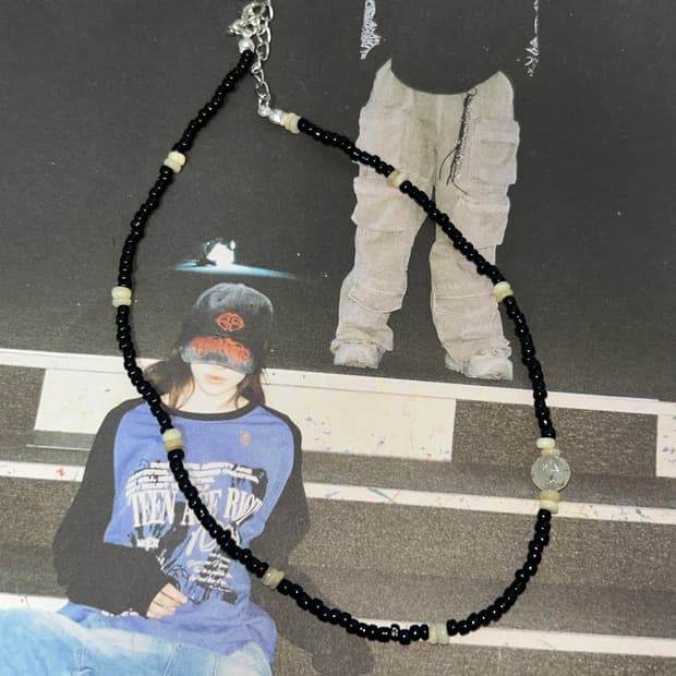 빈티지 비즈 화이트 별 목걸이 / white star necklace