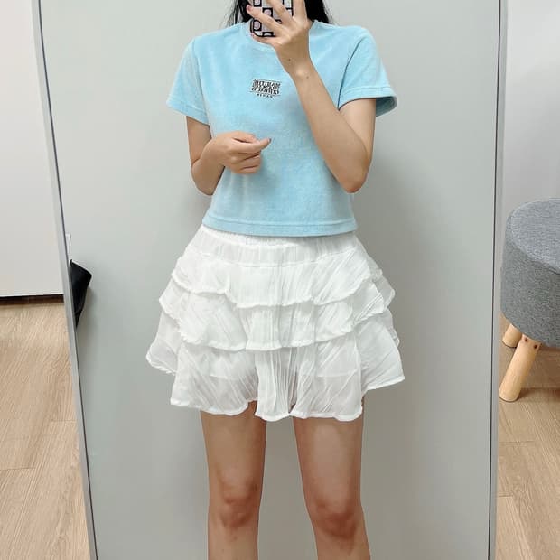 마리떼 테리원단 스카이블루 크롭 반팔 티셔츠