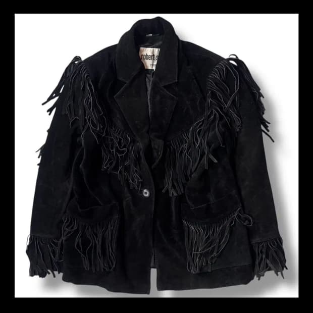 프린지 가죽 자켓 웨스턴 아메카지 천연 가죽 블랙 빈티지