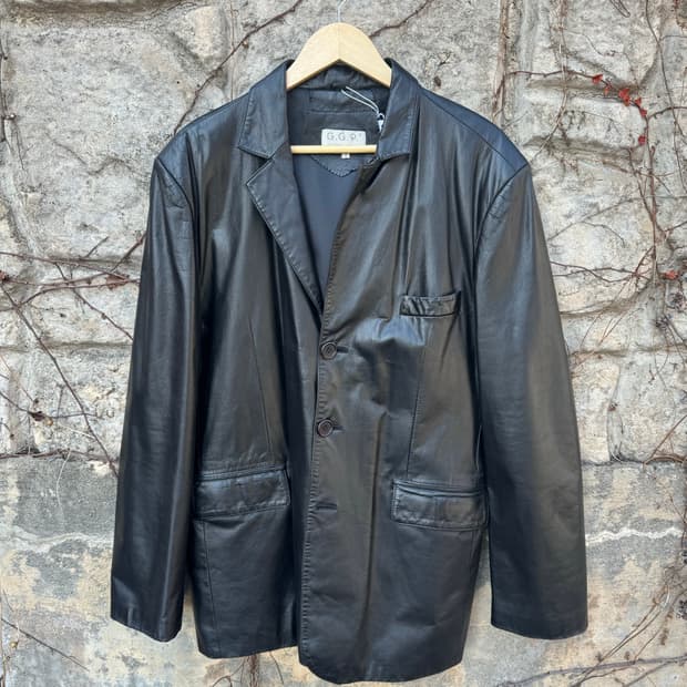 G.g.p 빈티지 소가죽 카코트 레더 블레이저 자켓 코트 블랙