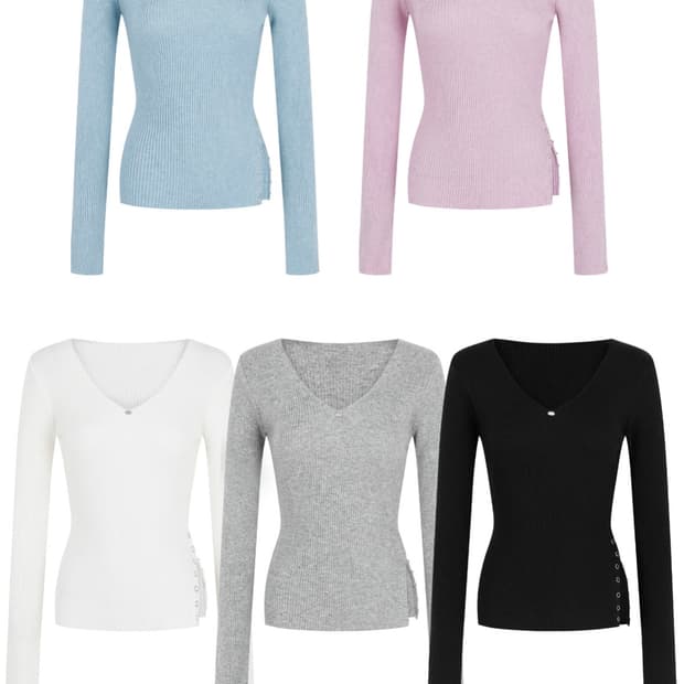 페일제이드 Side Slit V-Neck Ribbed Knit T