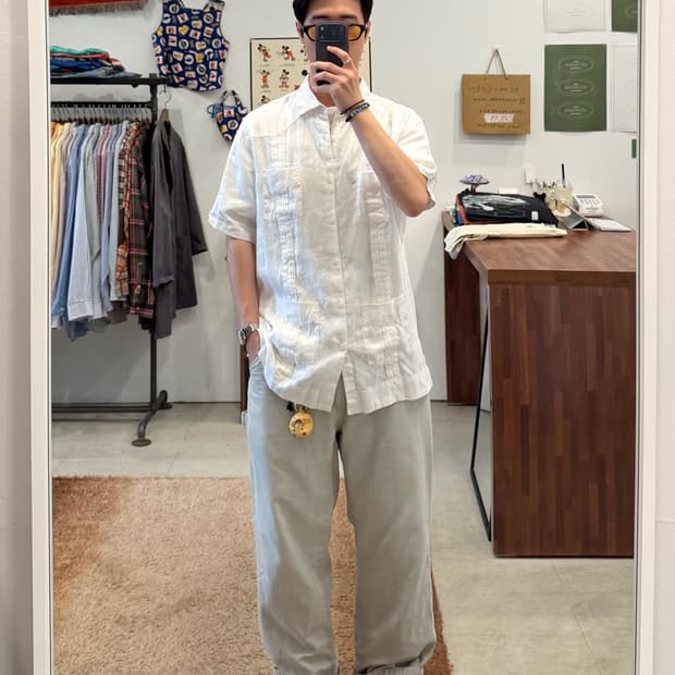 Vtg 빈티지 구아야베라 린넨 반팔 셔츠