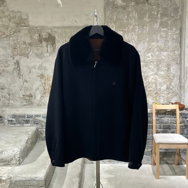 발망 블랙 박스 로고 히든 집업 울 캐시미어 자켓