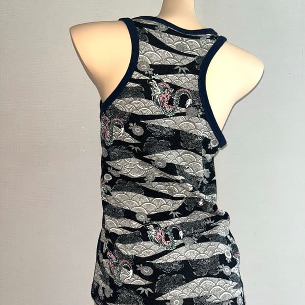 Oriental Navy dragon printing sleeveless