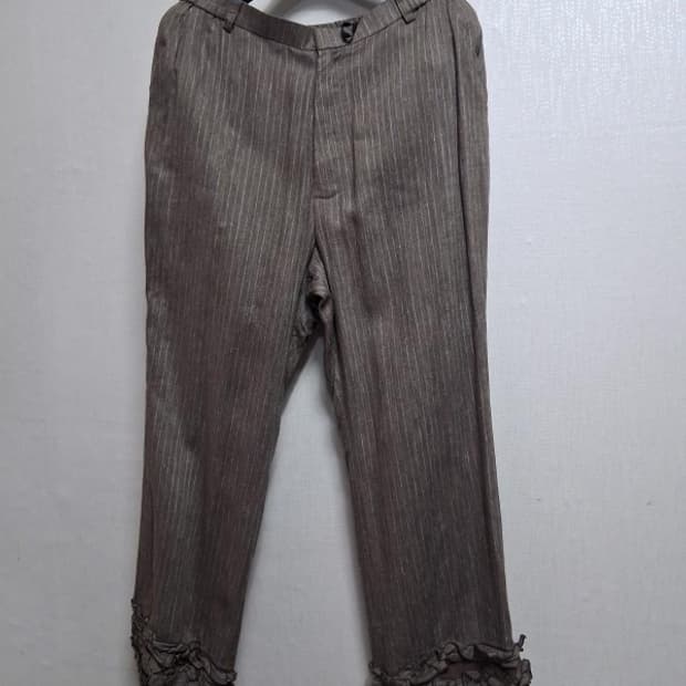 일본구제 beedoro 브라운갈색베이지 린넨 레이어드 레이스팬츠 27까지