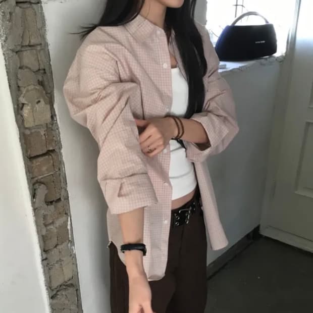도심 Unisex 핑크 셔츠
