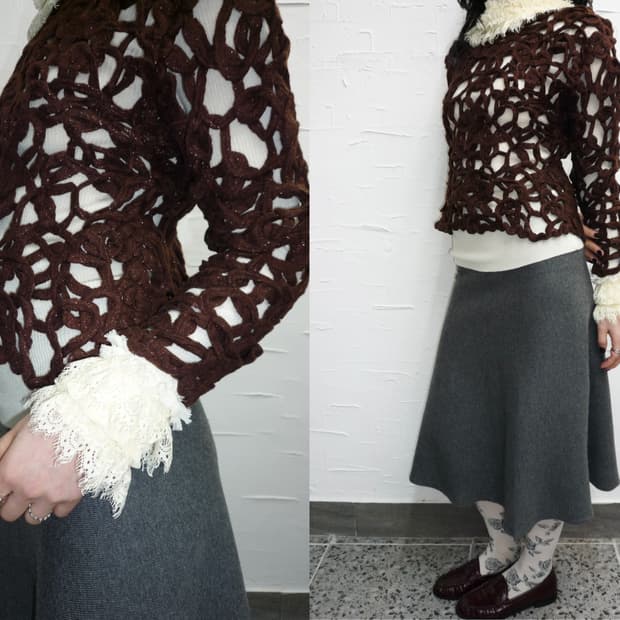 Wine crochet mesh knit