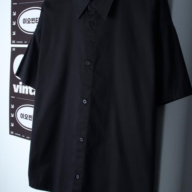 (M-XL) 퍼스텝 반팔 카라 티셔츠 셔츠 남방 무지 블랙-H32132