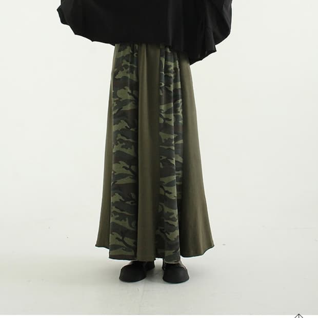 카모 밀리터리 밴딩 코튼 쭈리 롱스커트 롱치마