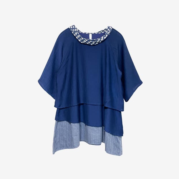Layered Scarf Point Tshirt - Indigo Blue