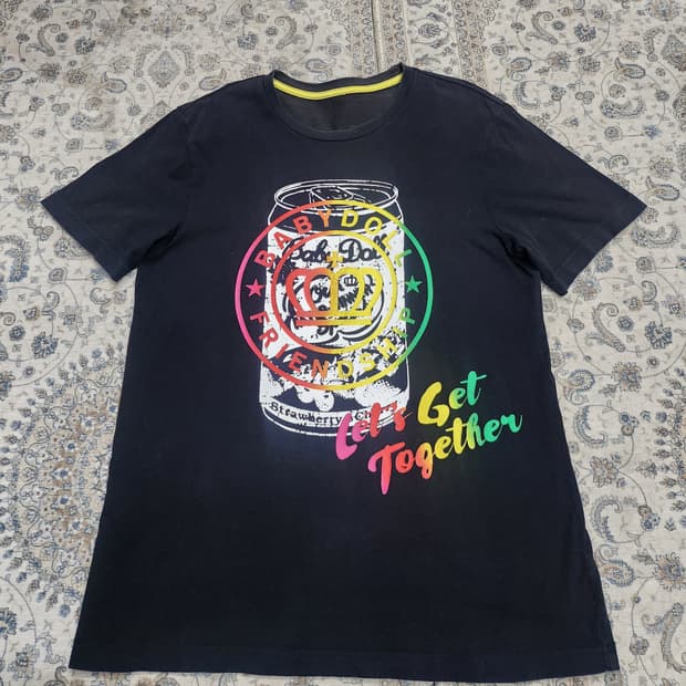 베이비돌 반팔 티셔츠 블랙 프린팅 (55까지)