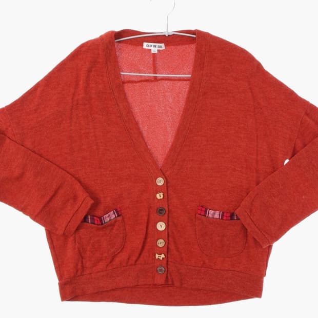 빈티지 강아지/사과 단추 가디건 