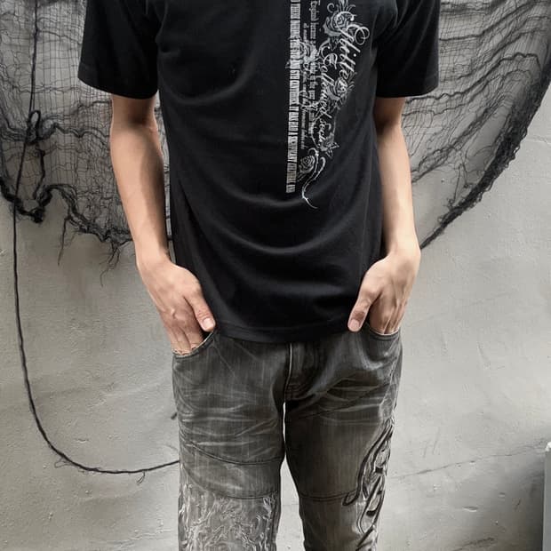 JPN d’homme a homme 펑크 프린팅 블랙 티셔츠