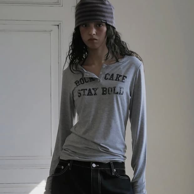 락케이크 Classic Henly Neck Top Gray S