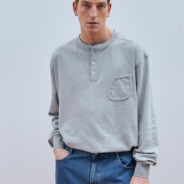 유니폼브릿지 헨리넥 ls 포켓 긴팔티 멜란지 그레이 XL