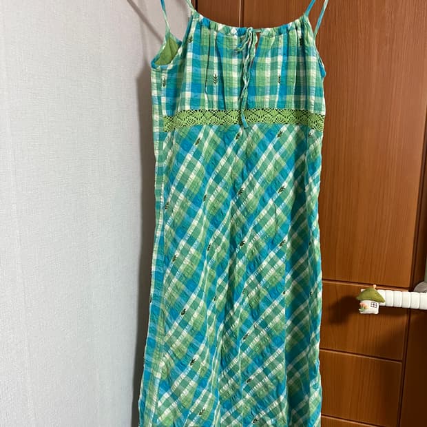 그린 체크 나시 원피스🌿 하구미 모리 일본 빈티지 지구샵 포레스트 st