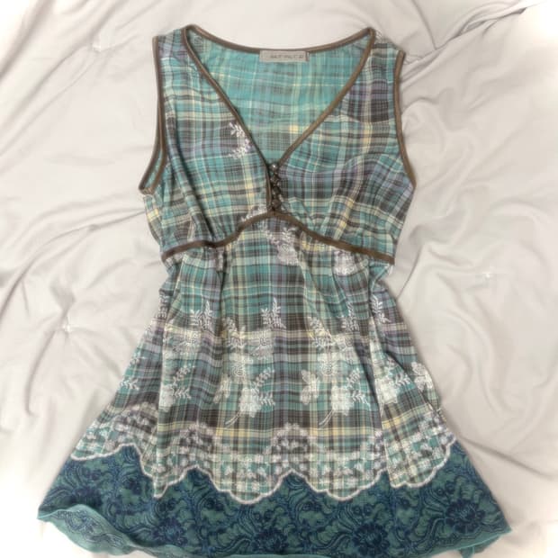 빈티지 민트초코 체크 모리 하구미 슬리브리스 그런지페어리 너드 코코모리