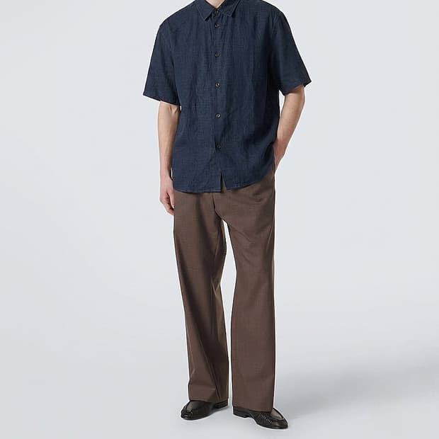 더로우 버튼 다운 반팔 셔츠 다크네이비
