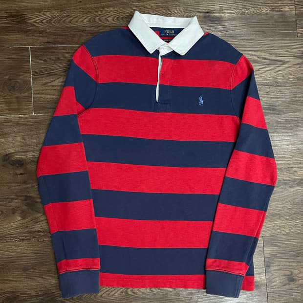 폴로 랄프로렌 스트라이프 럭비티 레드 네이비