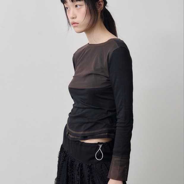싹 sakk Mesh blocked top black & Khaki