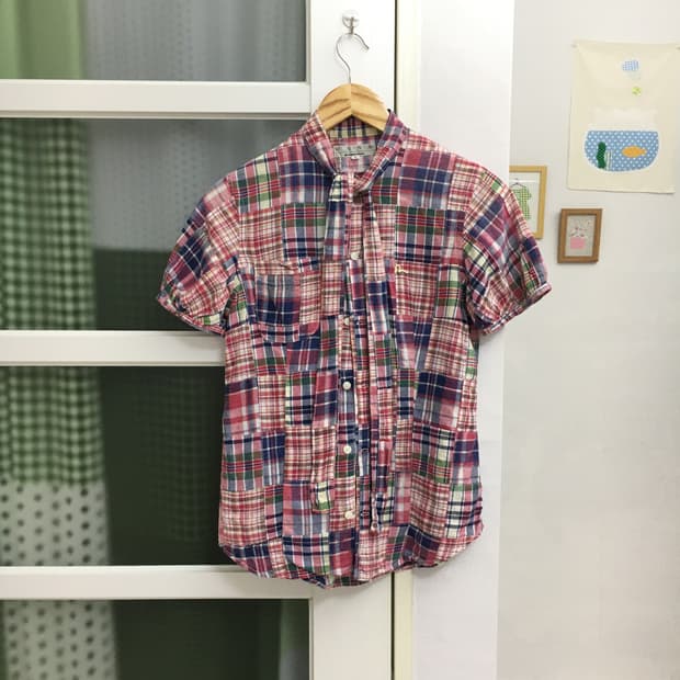 체크 타이 패치워크 셔츠