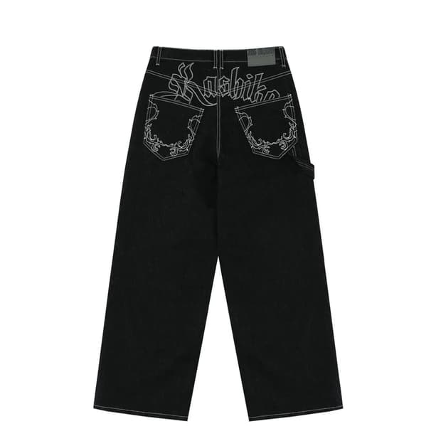카시코 Embroied Nonfade Denim Pants Black