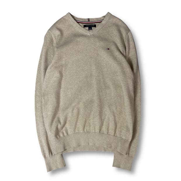 타미힐피거 연베이지 브이넥 긴팔 니트 M