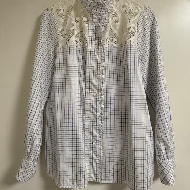 산드로 러플 체크 블라우스 1