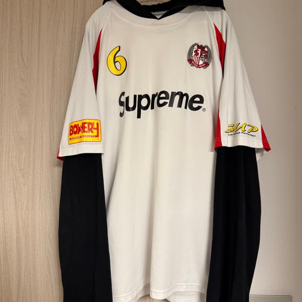 슈프림 후드 사커 저지 화이트 xxl 23FW