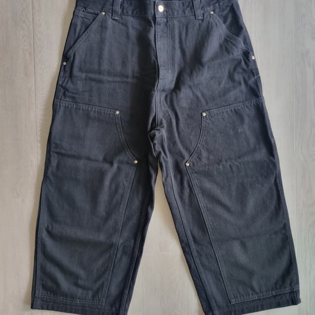 칼하트 WIP 내쉬 루즈 핏 더블 니 팬츠 블랙 린스드