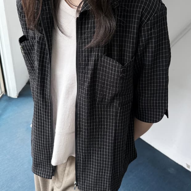 Light fabric natural check shirt jacket