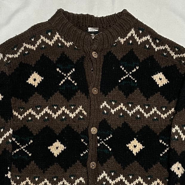 빈티지 노르딕 패턴 브라운 울 가디건