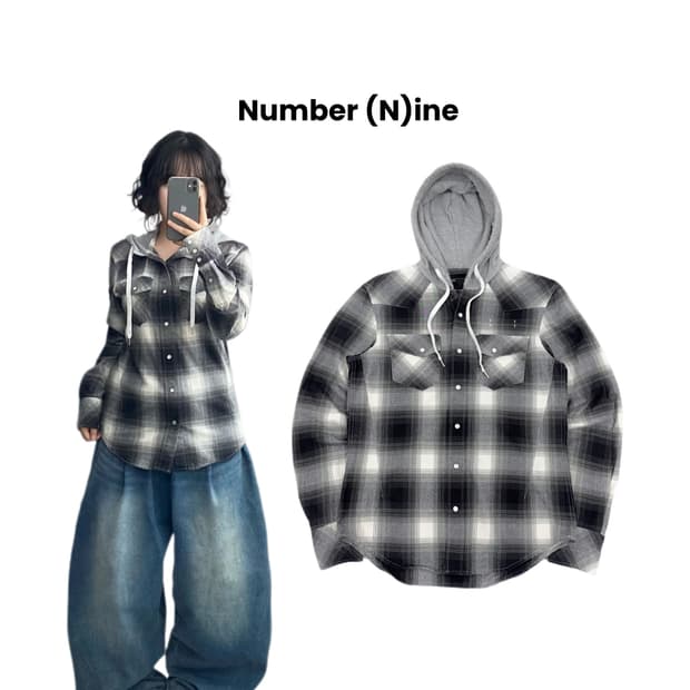 넘버나인 15SS 웨스턴 투포켓 체크 후드 셔츠