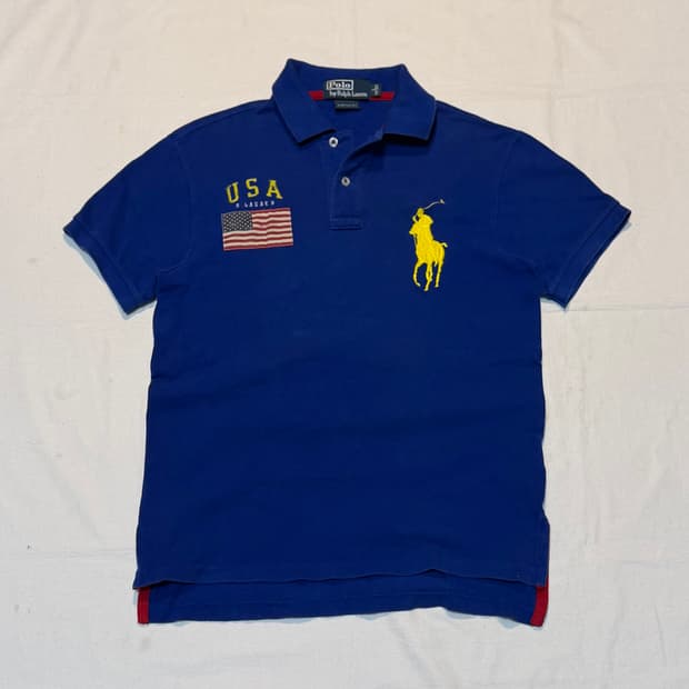 폴로 빅포니 치프키프 성조기 USA 반팔 카라티 블루