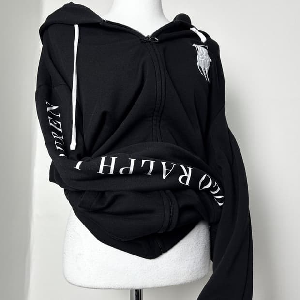 폴로 빅포니 레터링 블랙 후드집업