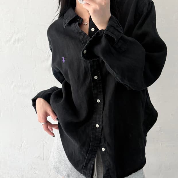 Polo 폴로 랄프로렌 신형 퍼플포니 블랙컬러 린넨 셔츠
