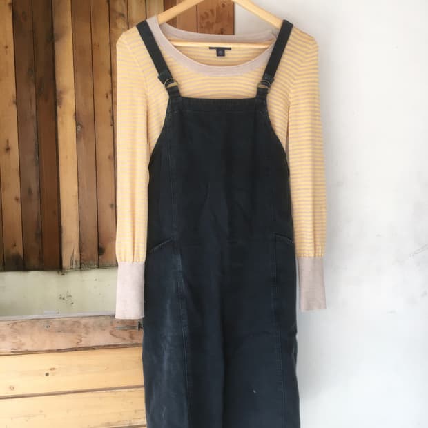 네이비 오버롤 스커트